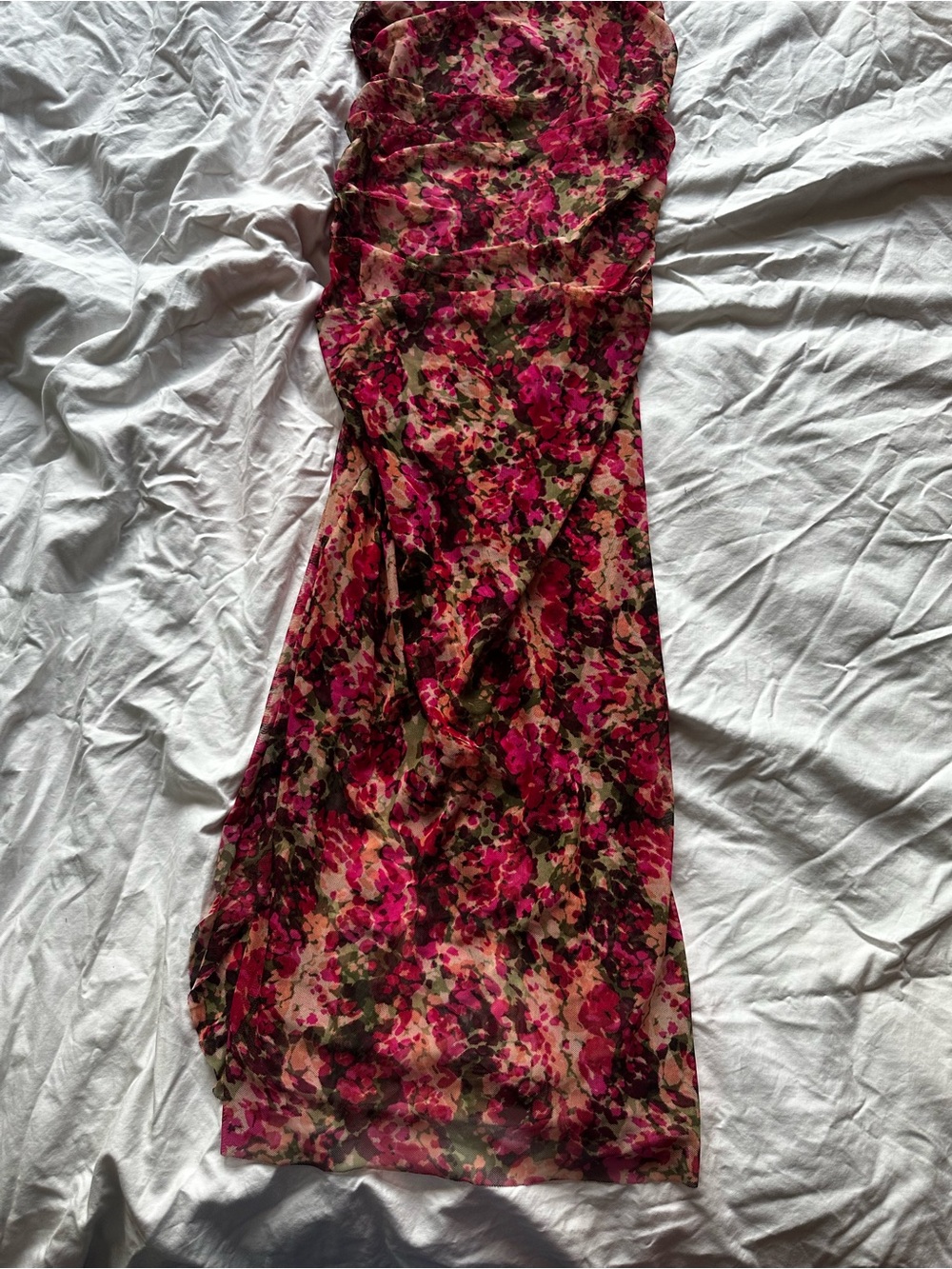 MISA Los Angeles Romantic One Shoulder Ruched Maxi Dress Floral Pink XXS - Picture 11 of 13